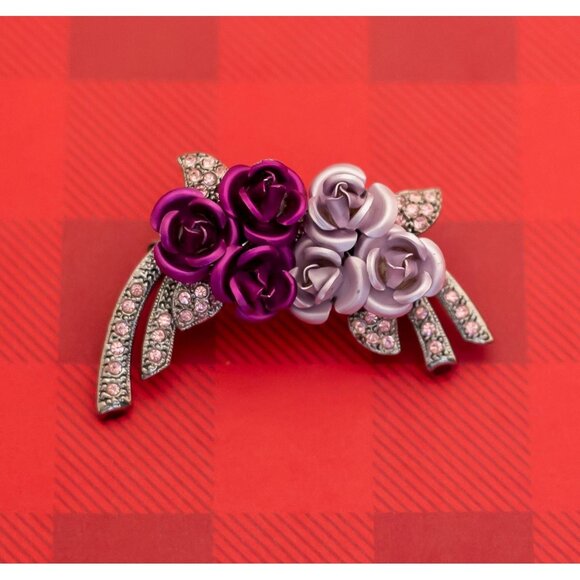 Vintage Pink Floral Rhinestone Silver Tone Brooch - O8 - Picture 1 of 2